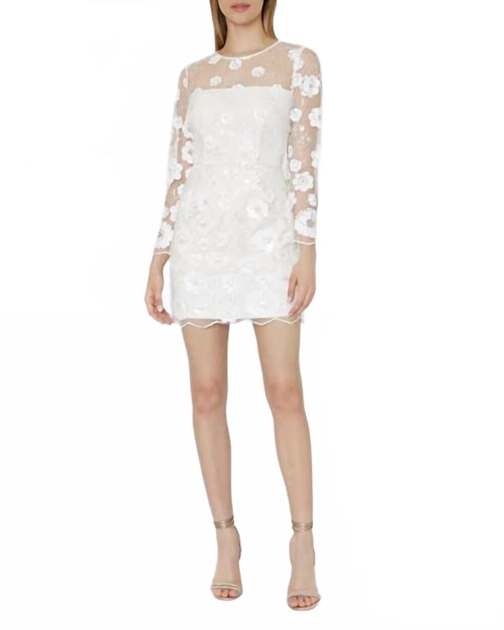 NEW MILLY leona floral cascading sequins dress in white